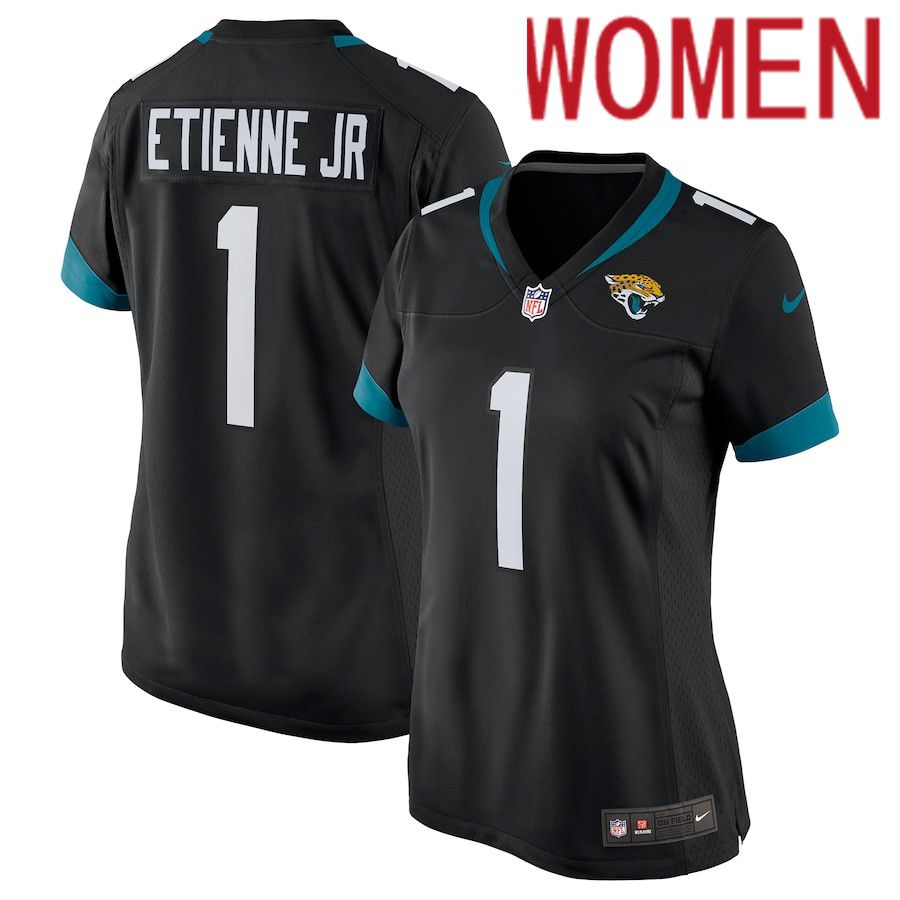 Women Jacksonville Jaguars #1 Travis Etienne Nike Black Game NFL Jersey->women nfl jersey->Women Jersey